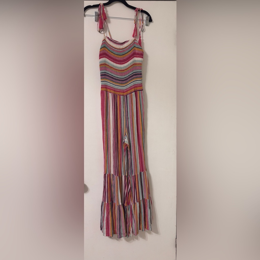 MAIN ST striped jumpsuit flared bell bottom leg